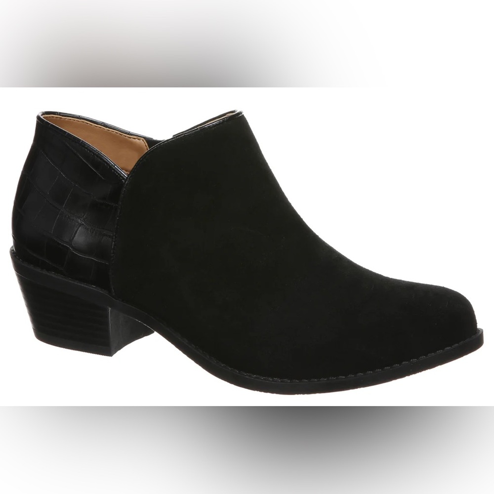 VIONIC MARISSA Black Leather Croc Embossed Bootie Ankle Boot size 9.5